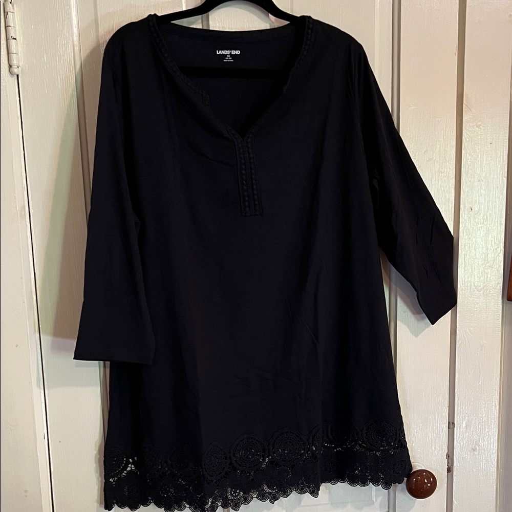 Lands' End Women's Black Tunic with Lace Hem